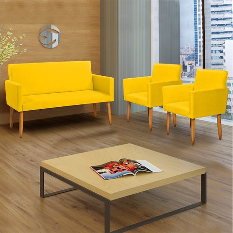 Kit Namoradeira Decorativa Para Sala Nina + 2 Poltronas Para Recepção Manicure Suede