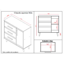 Comoda Sapateira Mila 3 Gavetas 1 Porta - Savana/ Off White Móblis - 3