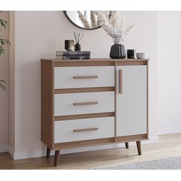 Comoda Sapateira Mila 3 Gavetas 1 Porta - Savana/ Off White Móblis - 1