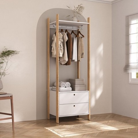 Guarda-Roupa Closet Solteiro Modulado 1 Cabideiro e 2 Gavetas 63,6cm Magno Branco