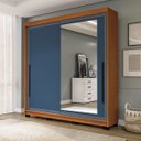 Ver imagem 1 de Roupeiro Valência 2 Portas Correr com Espelho 177x213cm Freijó/Azul 240853