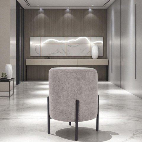 Puff Siena Decorativo Sala Quarto Tecido Boucle Puf Redondo Pés de Metal