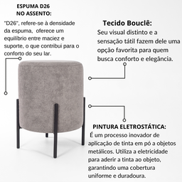 Puff Decorativo Redondo com Pés de Metal Bouclé Siena - 4