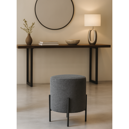 Puff Siena Decorativo Tecido Boucle Banqueta Redondo Pés de Metal - 1