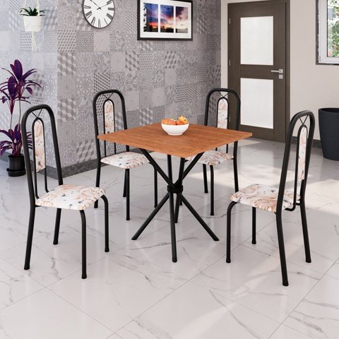 Conjunto Sala de Jantar 4 Cadeiras Lívia Preto/Bege