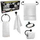 Ver imagem 1 de Assento Tampa Vaso Sanitário Oval Almofadado Branco + Kit Para Banheiro 5 Peças Preto