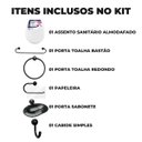 Ver imagem 2 de Assento Tampa Vaso Sanitário Oval Almofadado Branco + Kit Para Banheiro 5 Peças Preto
