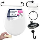Ver imagem 6 de Assento Tampa Vaso Sanitário Oval Almofadado Branco + Kit Para Banheiro 5 Peças Preto