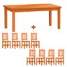 Mesa de Jantar Retangular em Madeira Maciça com 8 Cadeiras Estofadas Marrom Off White Lara Nemargi - 2