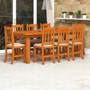 Ver imagem 1 de Mesa de Jantar Retangular em Madeira Maciça com 8 Cadeiras Estofadas Marrom Off White Lara Nemargi