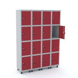 ROUPEIRO DE AÇO 4M 16 PORTAS FECHADURA PANDIN - CINZA/VERMELHO - 1