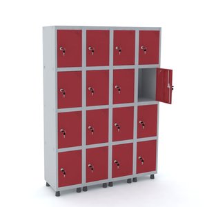 ROUPEIRO DE AÇO 4M 16 PORTAS FECHADURA PANDIN - CINZA/VERMELHO