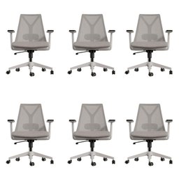 Kit 6 Cadeiras Escritório Presidente Ergonômica Nr17 Elements Apoio Lombar Branca/cinza - 1