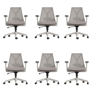 Kit 6 Cadeiras Escritório Presidente Ergonômica Nr17 Elements Apoio Lombar Branca/cinza