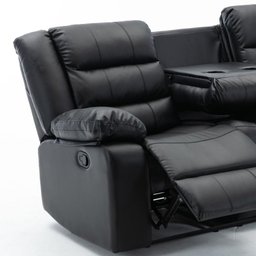 Poltrona Reclinável Manual de Cinema Hollywood 3 Lugares Porta Copos/massagem/aquecimento Pu Preto G - 6