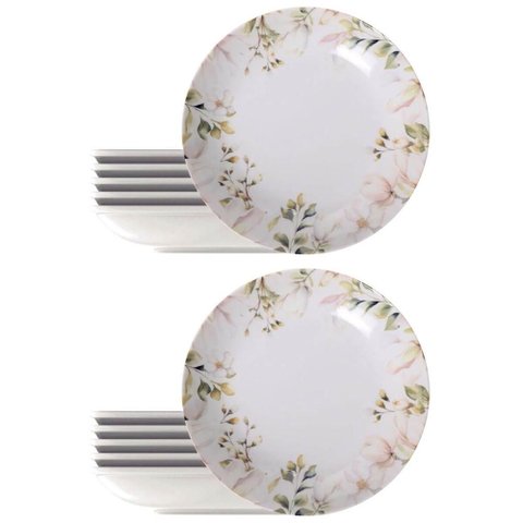 Jogo 12 Pratos Fundos 22cm Tramontina Magnólia Porcelana Sopas Risotos Caldos