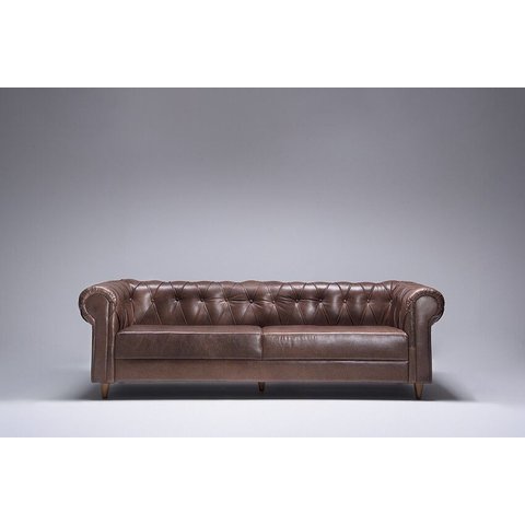 Sofá Cannes 2 Lugares 248cm | Couro Pu Caramelo  Imbuia - Ilha Bela