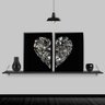Kit 2 Quadros Coração De Diamantes 45x34cm - com vidro:Madeira preta - 2
