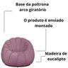 Kit Poltrona Base Giratória C/ Almofada e Puff Concha Veludo Cor Rose - 2