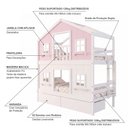 Ver imagem 5 de Beliche Infantil Casinha Dos Sonhos com Gavetas Madeira Maciça Rosa e Branco Megamobília