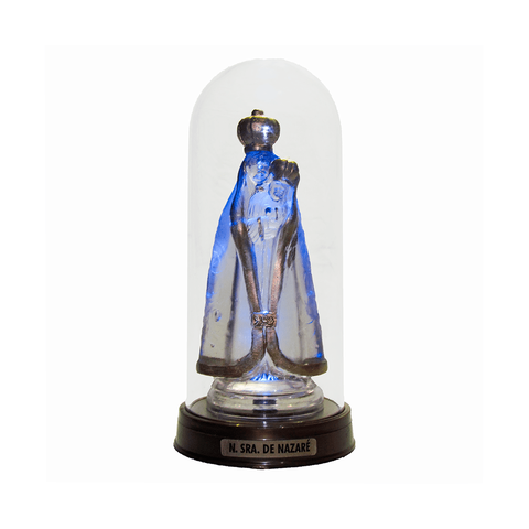 Luminária Imagem Nossa Senhora de Nazaré Mãe de Jesus Redoma e Luzes de Led Azul