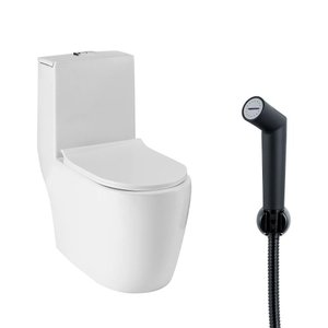 Kit Vaso Sanitário Monobloco Amazonita e Ducha Higiênica para Banheiro Apa - Branco e Preto