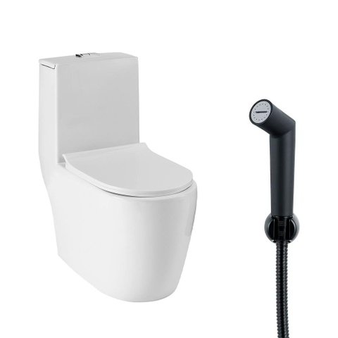 Kit Vaso Sanitário Monobloco Amazonita e Ducha Higiênica para Banheiro Apa - Branco e Preto