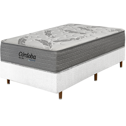 Cama Box Branca + Colchão Solteiro Córdoba Molas Ensacadas Duo Face 88x188x70cm - Macio