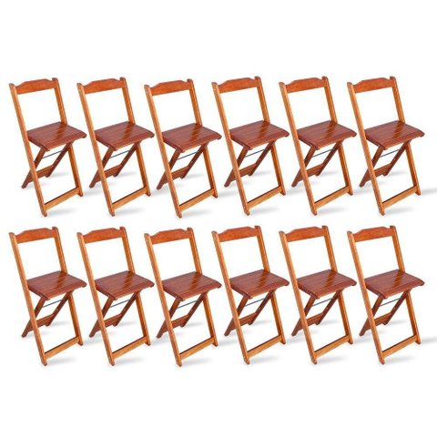 Kit 12 Cadeiras Bistrô Dobrável Madeira Padrão Imbuia - Cor: Marrom