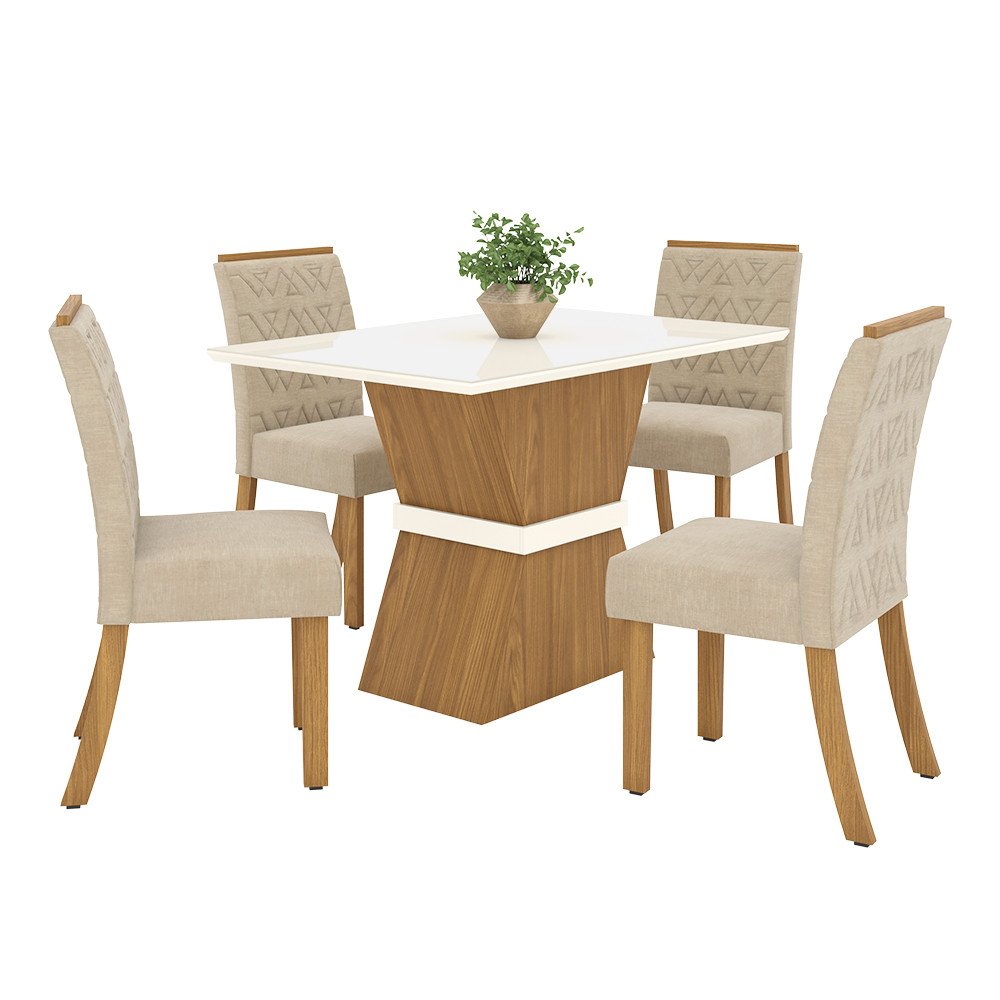 Conjunto Sala de Jantar Tampo MDF com Vidro Canto Reto 120 Cm 04 Cadeiras Suely Casa 812 - 4