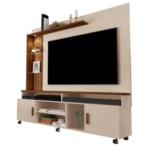 Painel para TV de até 65" com LED Oscar Off White/Canela