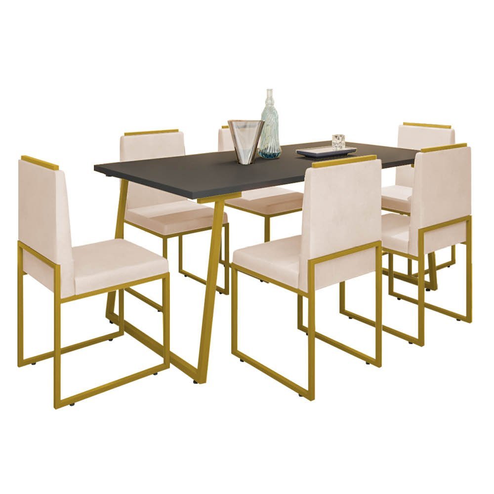 Cadeira Sala Jantar Barcelona – Base Metal Dourado – Veludo:bege - 3