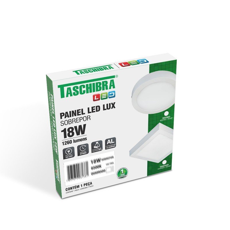 Painel Led 18w Sobrepor Taschibra Quadrado 21x21 Branco Lux Luz Quente 3000k 6500k - 1