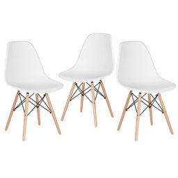 Kit 3 Cadeiras Charles Eames Eiffel Dsw - Base de Madeira Clara - Branco - 1 Kit 3 Cadeiras Charles Eames Eiffel Dsw - Base de Madeira Clara - Branco - 1