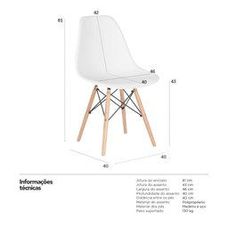 Kit 3 Cadeiras Charles Eames Eiffel Dsw - Base de Madeira Clara - Branco - 7 Kit 3 Cadeiras Charles Eames Eiffel Dsw - Base de Madeira Clara - Branco - 7