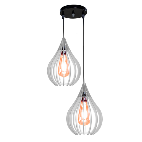 Luminária Teto Lustre Pendente Balcão Cozinha Sala Duplo:Branco
