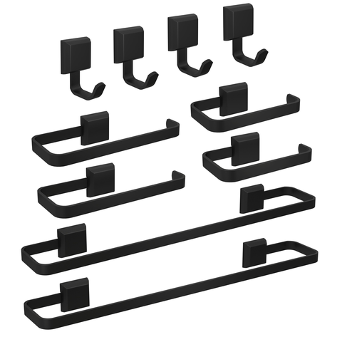 Kit Acessórios para Banheiros 10 Pçs Toalheiro Luxo Preto