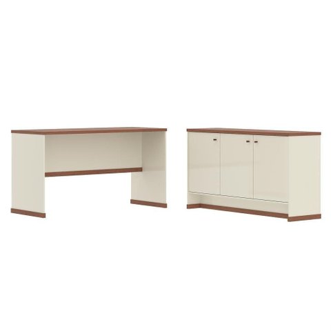 Conjunto Escritório Office Mesa e Buffet Verbena - Vianossa - Offwhite/ Offwhite/