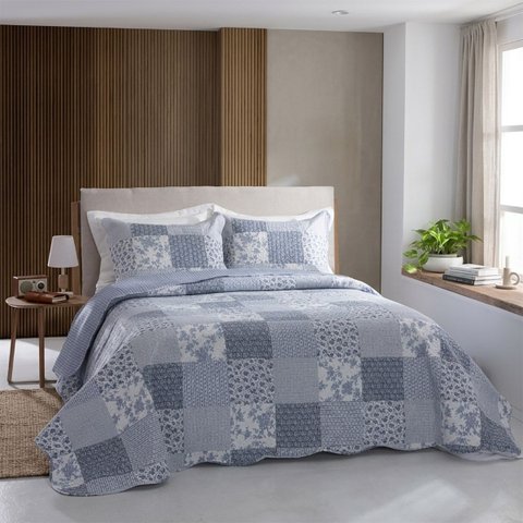 Colcha Patchwork Casal Dupla Face C/ Porta Travesseiro Lucca 3 Rozac
