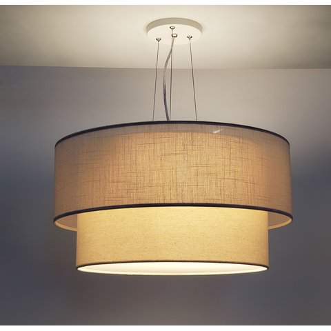 Luminária de Teto Pendente Cúpula Dupla Linho Pérola 60x25