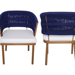 2 Poltronas Califórnia em Corda Náutica, Alumínio com Pintura Bronze e Assento Estofado p/ Recepção - 3