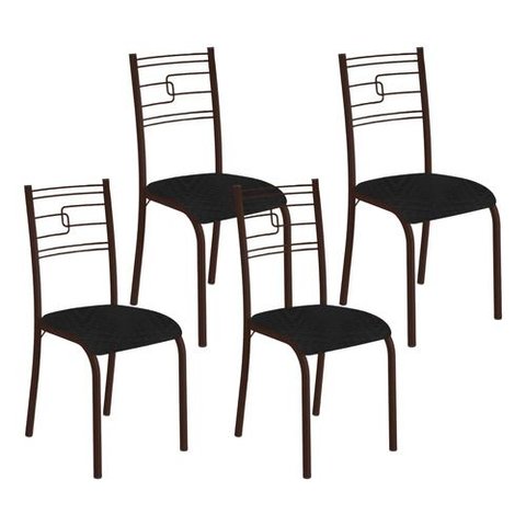 Kit 4 Cadeiras Paraty Corino Tempest Preto Tubo Marrom Cafe