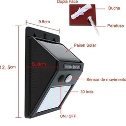 Luminária Solar de Parede 30 Leds Acendimento Automático - 6