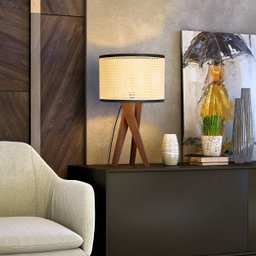 Abajur De Mesa Paris Para Quarto Retro Cúpula Indiana Luxo - Palha/Preto - 1