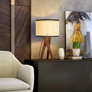 Abajur De Mesa Paris Para Quarto Retro Cúpula Indiana Luxo - Palha/Preto