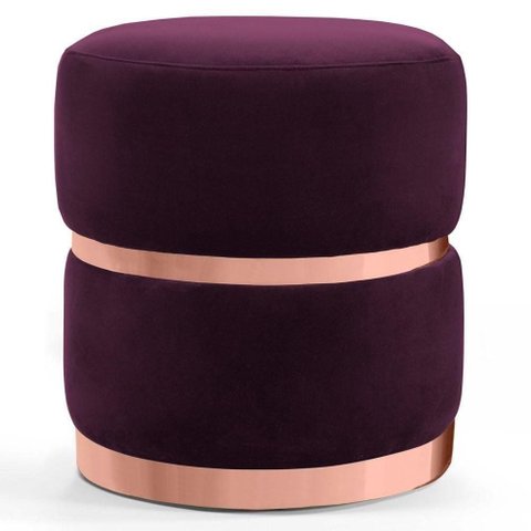 Puff Decorativo com Cinto e Aro Rosê Round B-292 Veludo Uva