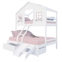 Ver imagem 2 de Beliche Casal/ Solteiro Casinha Dos Sonhos com 02 Gavetas Kit Escada/ Escorregador Madeira Maciça
