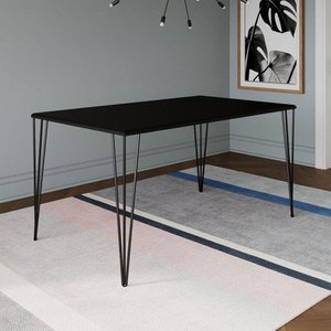 Mesa De Jantar Retangular Tampo De Madeira 140X80Cm Preto