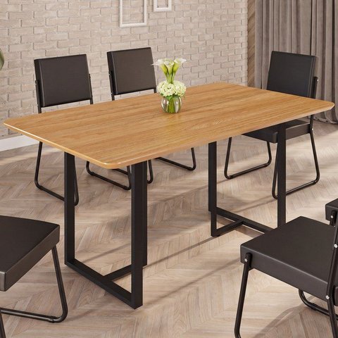 Mesa para Sala de Jantar Retangular 160x90cm MDF Lunna Marrom/Preto Fosco/Proa