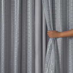 Cortina Dual Forro Microfibra com Voil Xadrez 2,70 M X 2,30 M Cinza - 4